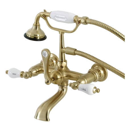 Kingston Brass AE555T7 7-Inch Wall Mount Tub Faucet with Hand Shower, Brushed Brass AE555T7
